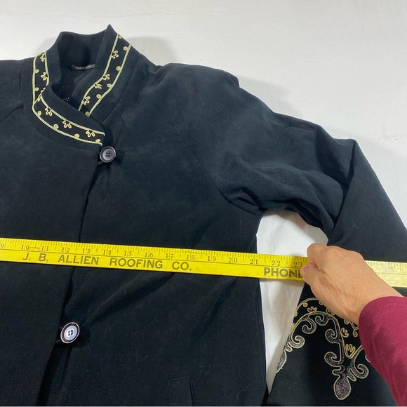 Carol Cohen Embroidered Boho Coat black faux Suede Women’s coat pockets Jacket L - Picture 11 of 14